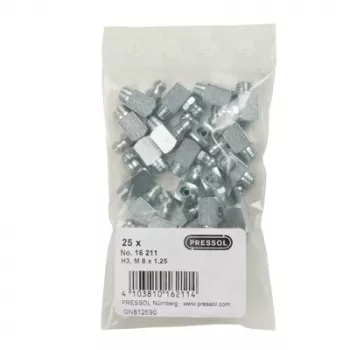 Nipplo ingrassatore conico PRESSOL H3-90°, M8 x 1,25, zincato, 25 pezzi (16 211)