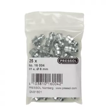 Nipplo ingrassatore conico Pressol H1 dritto M8 x 1, Ø 8 mm, acciaio zincato, 25 pezzi (16 004)