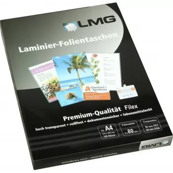 LMG A4 pellicole di laminazione lucide 80 micron confezione da 100 (LMGA4-80L)