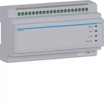 Hager RTD210X commutatore di sistema a 2 fili, 6 vie, per videocitofono IP Hager, guida DIN, 4 moduli, grigio chiaro