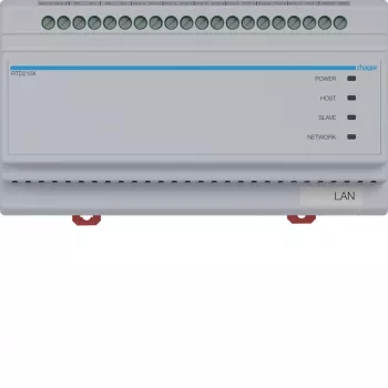 Hager RTD210X commutatore di sistema a 2 fili, 6 vie, per videocitofono IP Hager, guida DIN, 4 moduli, grigio chiaro