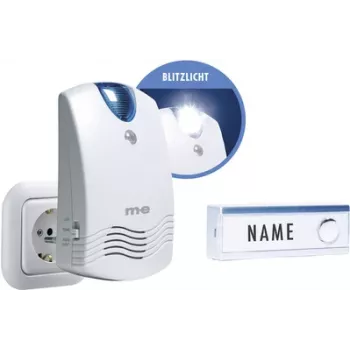 m-e modern-electronics FG1.2 set campanello wireless con targhetta e luce flash, bianco