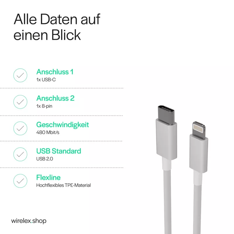Flexline cavo di ricarica USB-C a Lightning PD 2m bianco FL31-13053