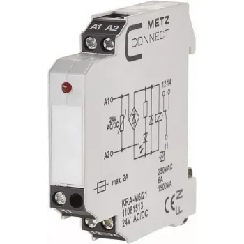 METZ CONNECT KRA-M6/21 modulo relè di interfaccia, bianco, ingresso 12-24 V AC, uscita 250 V AC, montaggio su guida DIN 11061513