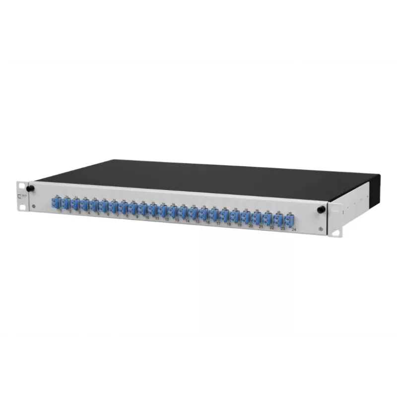 METZ CONNECT 1502697424-E patch panel Cat.6A schermato 24 porte 1U, IDC senza attrezzi, grigio chiaro