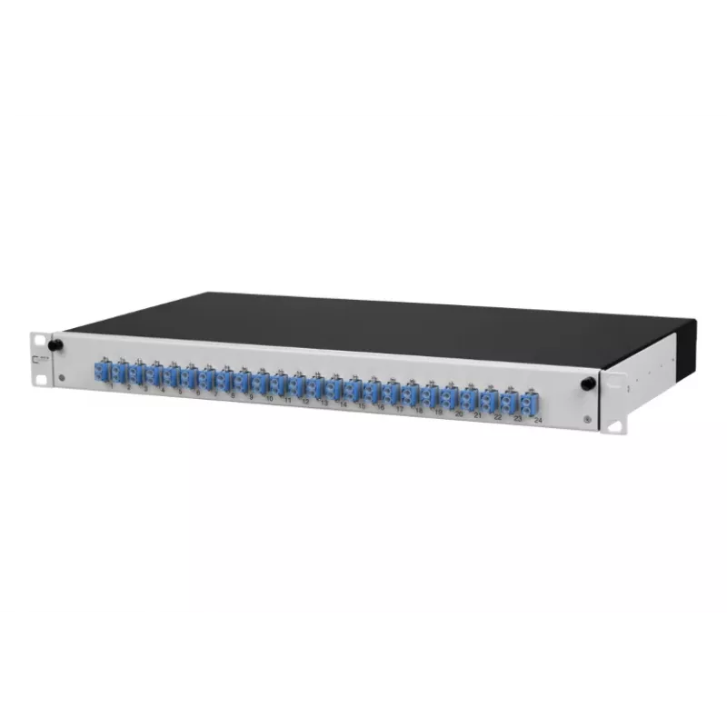 METZ CONNECT 1502697424-E patch panel Cat.6A schermato 24 porte 1U, IDC senza attrezzi, grigio chiaro