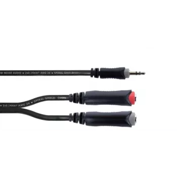 Cordial 14892 cavo adattatore audio a Y, connettore maschio jack stereo 3,5 mm su due connettori femmina jack mono 6,3 mm, 0,3 m, PVC nero