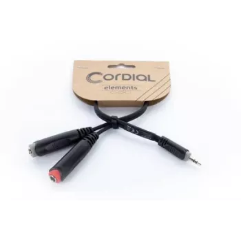 Cordial 14892 cavo adattatore audio a Y, connettore maschio jack stereo 3,5 mm su due connettori femmina jack mono 6,3 mm, 0,3 m, PVC nero