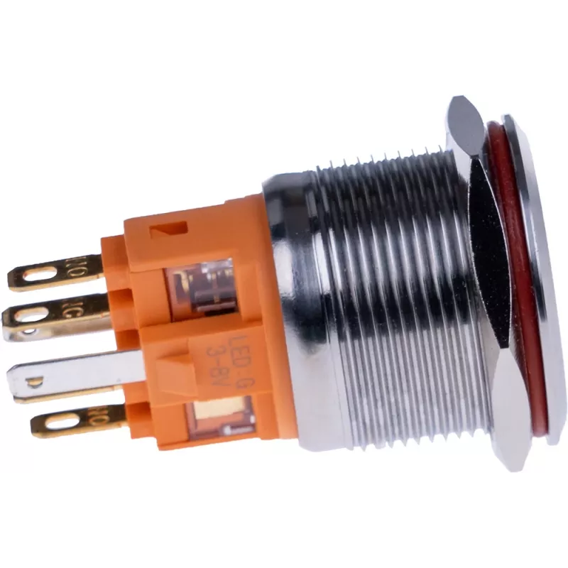 JOY-IT BUTTON22B-M-GR pulsante (contatto di chiusura), 22mm, 250V AC 7A, 1 NO, IP67, IK10, verde