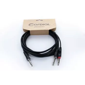 Cavo adattatore audio a Y Cordial 14877 jack 6,3 mm stereo connettore maschio su 2x jack 6,3 mm mono connettore maschio 1,5 m nero PVC cavo twin