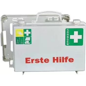 SÖHNGEN Kit di primo soccorso DELUXE DIN 13157, custodia ABS arancione segnale, montaggio a parete, fino a 50 persone O301139