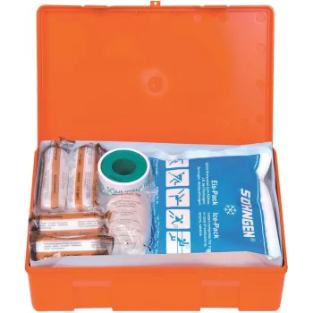 Söhngen Kit di primo soccorso DIN 13157 3003045 arancione ABS antiurto con supporto a parete