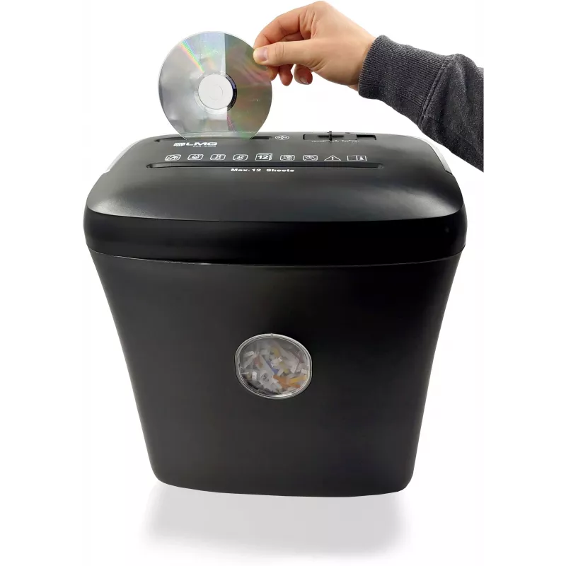 LMG DWS-1012CD Distruggidocumenti a taglio particellare con contenitore separato per CD/DVD, livello di sicurezza P-4, 10-12 fogli, 21L