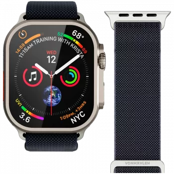 VONMÄHLEN Classic Nylon Loop cinturino per Apple Watch 44/45/46/49mm, blu navy, taglia unica