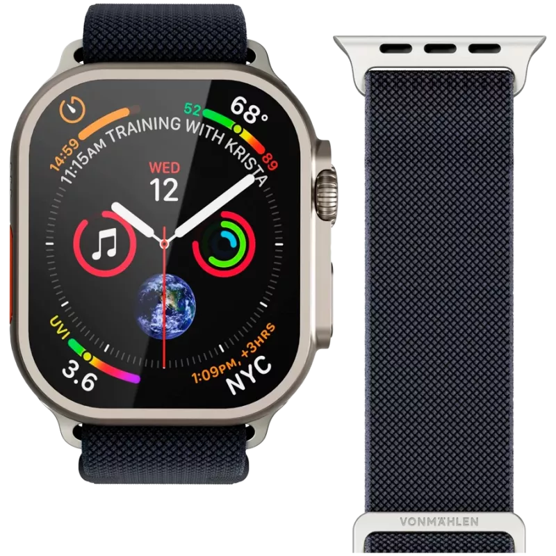 VONMÄHLEN Classic Nylon Loop cinturino per Apple Watch 44/45/46/49mm, blu navy, taglia unica