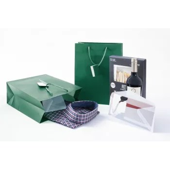 SIGEL GT500 grande sacchetto regalo in carta verde opale con finitura opaca ed etichetta regalo