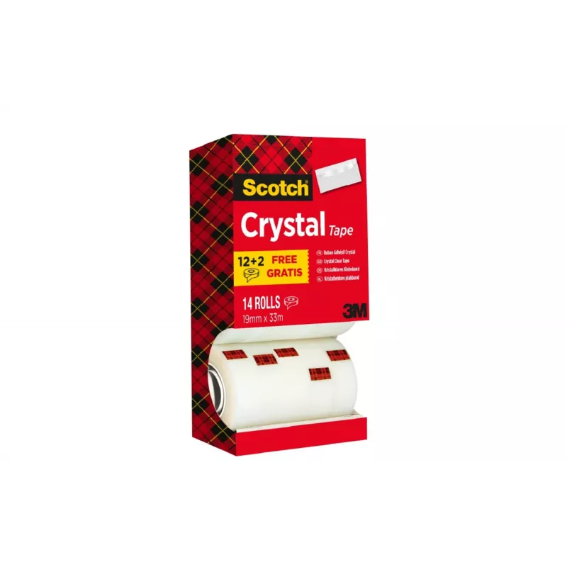 Nastro adesivo 3M Scotch Crystal Clear, 19 mm x 33 m, 14 rotoli (12 + 2 gratis) 6-1933R14