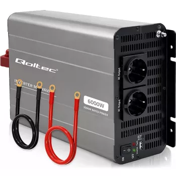 Qoltec Inverter a onda sinusoidale modificata 12V a 230V 3000W/6000W con USB, compatibile con LiFePO4 GEL AGM