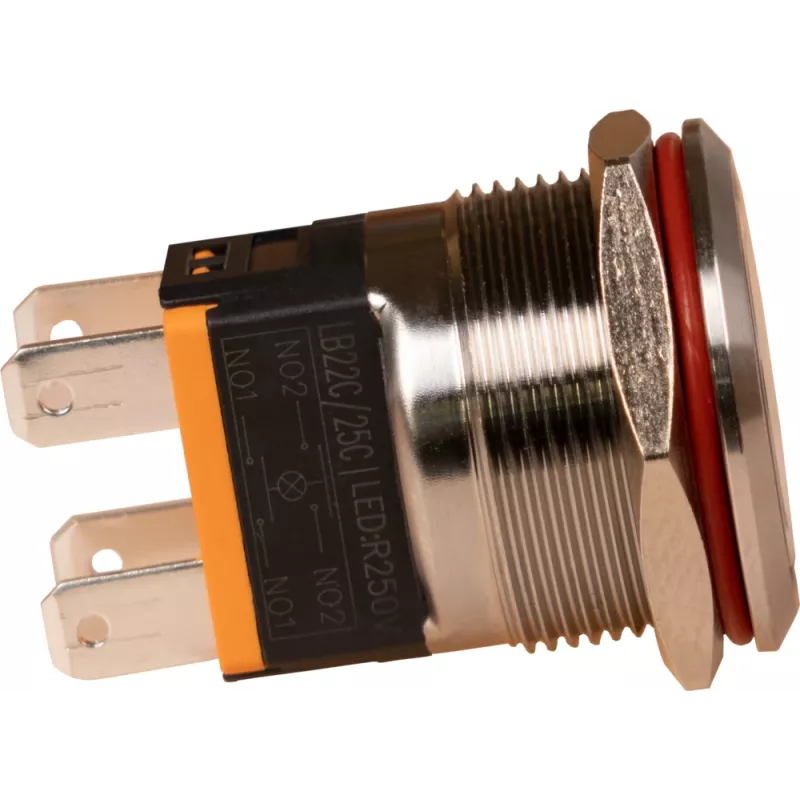 JOY-IT Button22C-02 interruttore a pulsante con funzione a scatto, rosso, 240 V AC, 15 A, IP67, IK10, montaggio a pannello