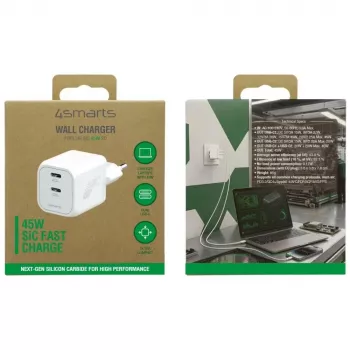 4smarts PDPlug SiC Dual 45W 2C caricabatterie da parete bianco