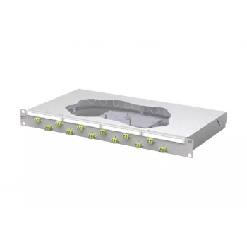 METZ CONNECT pannello patch con giunzioni in fibra ottica 12 porte LC Duplex OM5, 1U montaggio rack 19 pollici, 24 fibre, pigtail 2m, grigio 1504587M12-F