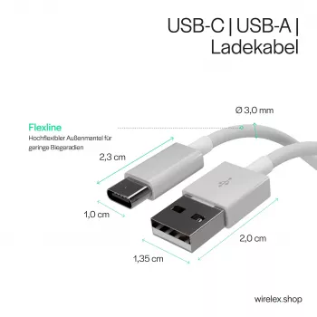 Flexline cavo USB di ricarica e sincronizzazione, USB-A su USB-C, 2.0, ABS, bianco, 0,5m (FL31-13040)