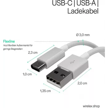 FLEXLINE FL31-13043 cavo USB-A su USB-C di ricarica e sincronizzazione, 2.0, ABS, bianco, 2m