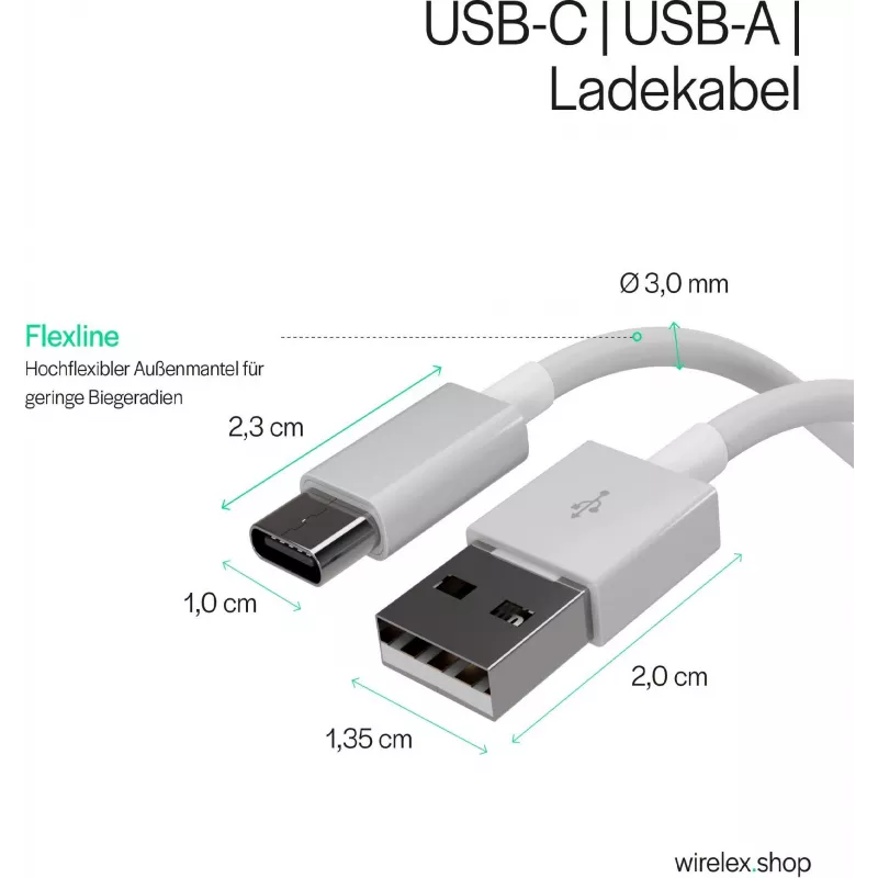 FLEXLINE FL31-13043 cavo USB-A su USB-C di ricarica e sincronizzazione, 2.0, ABS, bianco, 2m