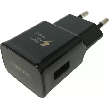 PowerRay PR-TA20EBE EU caricabatterie da parete USB 2 pin, 5V/2A, nero, bulk