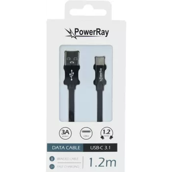 PowerRay cavo dati e ricarica USB-C a USB-A, 1,2 m, tessuto nero PR-DCUC120TBK