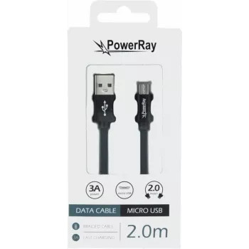 PowerRay cavo dati USB a Micro-USB 2,0 m intrecciato nero PR-DCUM200TBK