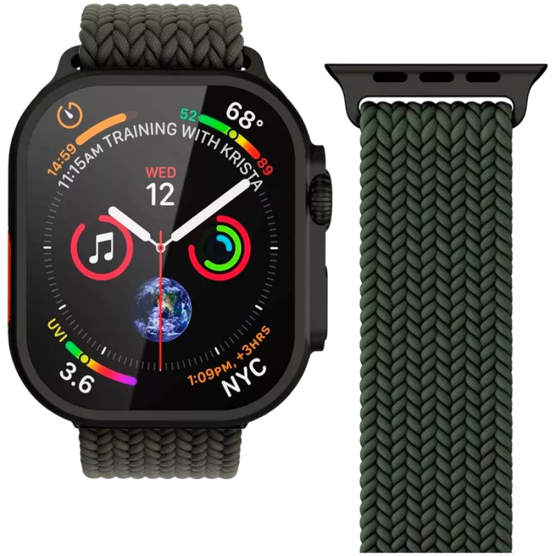 VONMÄHLEN Woven Loop per Apple Watch 44/45/46/49mm, Olive Black
