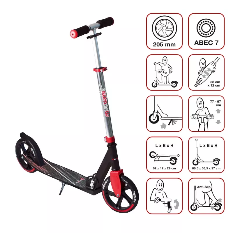 MUUWMI AU 565 monopattino in alluminio, rosso, ruote da 205 mm