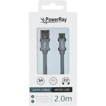 PowerRay cavo dati USB a Micro-USB, 2 m, grigio tessuto, blister PR-DCUM200TGY