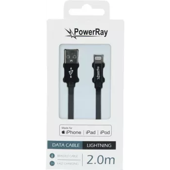 PowerRay PR-DCUL200TBK cavo intrecciato USB-A a Lightning certificato MFi, 2 m, nero