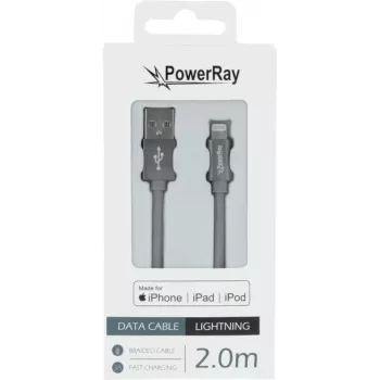 PowerRay PR-DCUL200TGY cavo intrecciato USB-A a Lightning certificato MFi 2m grigio tessuto