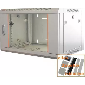 IT-BUDGET armadio di rete 19 pollici SWA - 4U - 570 x 350 mm - porta in vetro - pannelli laterali rimovibili - montaggio a parete e a pavimento - set accessori - grigio chiaro (90ITB19WS4635GG)