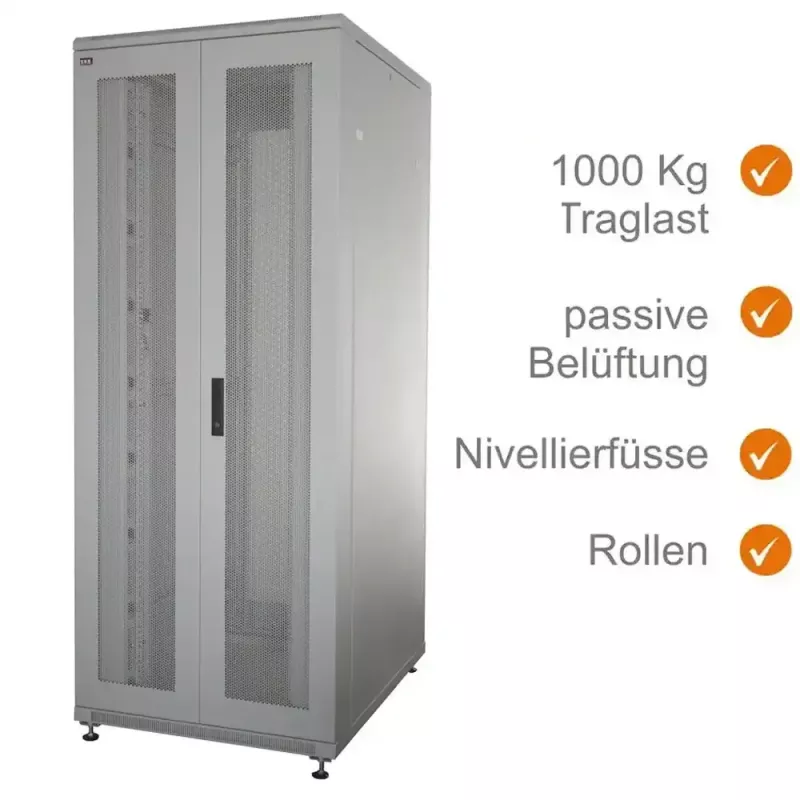 IT-BUDGET armadio server 19 pollici SRK 42U 800x1000 mm doppie porte perforate grigio chiaro 90ITB19SRK42810DTGN