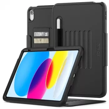 SEYMAC custodia per iPad 11ª generazione/10ª generazione 2025/2022 (11/10,9 pollici) A16, custodia protettiva antiurto con chiusura magnetica Auto Sleep/Wake, scomparti per carte, supporto multi-angolo e porta penna, nero