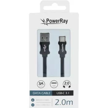 PowerRay cavo dati PR-DCUC200TBK, USB-A a USB-C, 2,0 m, tessuto nero, blister