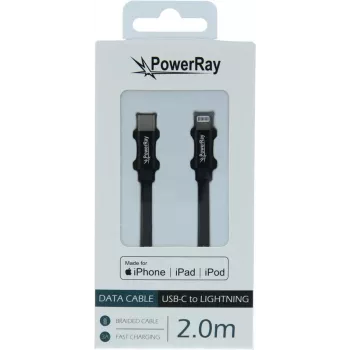 PowerRay cavo USB-C a Lightning MFi intrecciato 2m nero PR-DCCL200TBK