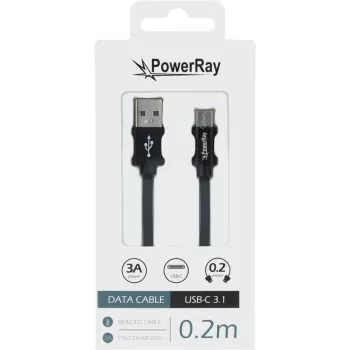 PowerRay PR-DCUC020TBK cavo dati e ricarica USB-A a USB-C, 0,2 m, tessuto nero, blister