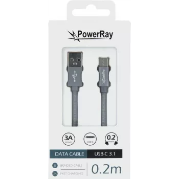 PowerRay cavo dati PR-DCUC020TGY, USB-A a USB-C, 0,2 m, tessuto grigio, blister