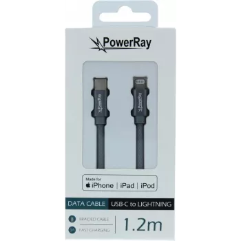 PowerRay cavo USB-C a Lightning certificato MFi in treccia 1,2 m grigio PR-DCCL120TGY