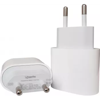 PowerRay PR-2347 caricabatterie da parete 20W USB-C PD, spina EU, bianco (bulk)