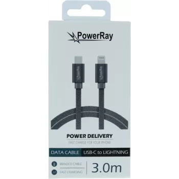 PowerRay cavo USB-C a Lightning intrecciato 3m tessile grigio PR-DCCL300TGY