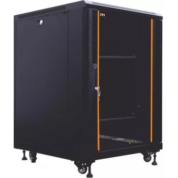 IT-BUDGET Armadio di rete 19 pollici SRK - 12U - 600x800 mm - Porta in vetro/acciaio - Flatpack - nero (90ITB19SRK1268GSN)