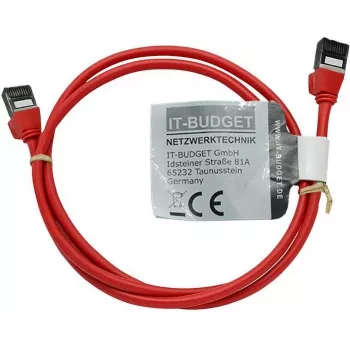 Cavo patch Ethernet slim IT-BUDGET Cat.8.1, S/FTP, 40 Gbps, 2000 MHz, LSZH, PoE+, rosso, 1 m 90ITBSLIM81PK1R