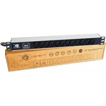 PDU rackmount 19 pollici Liebernetz, 12x prese C13, protezione da sovratensione, connettore SCHUKO, alluminio, nero 90LNSDL1912KKSP