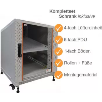 Kit completo rack server 19 pollici IT-BUDGET SRK - 12U - 600x1000 mm - porta in vetro/acciaio - 4 ventole attive - PDU - ripiani - montato - grigio chiaro 99ITB19SRK12610GGM